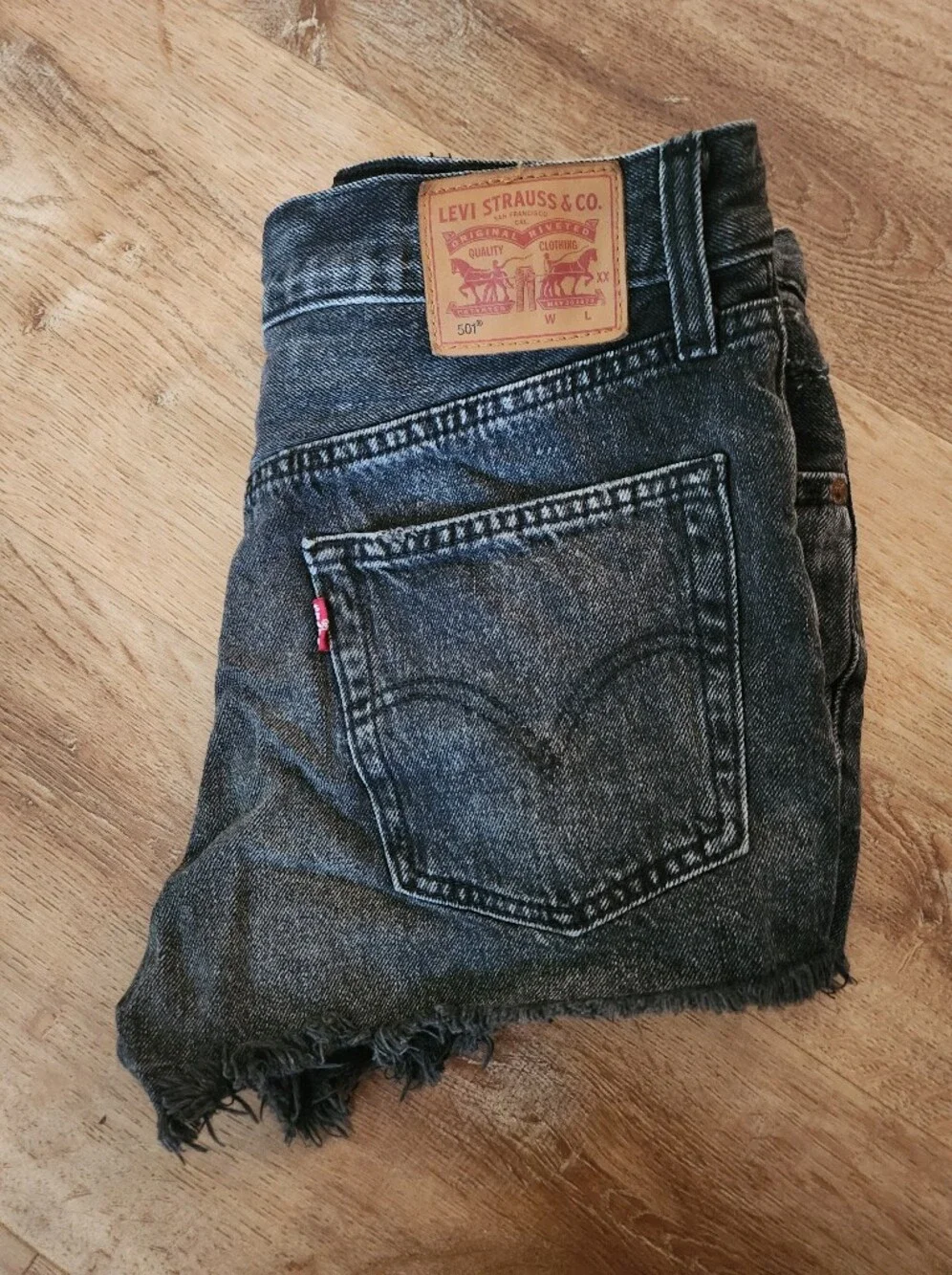 Levis 501 Cut Offs  Black Distressed Denim Shorts - Size 27